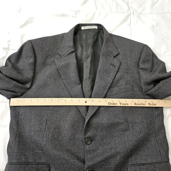 Hickey Freeman Blazer Men 44 Short Gray Black Houndstooth Wool Jacket Sport Coat